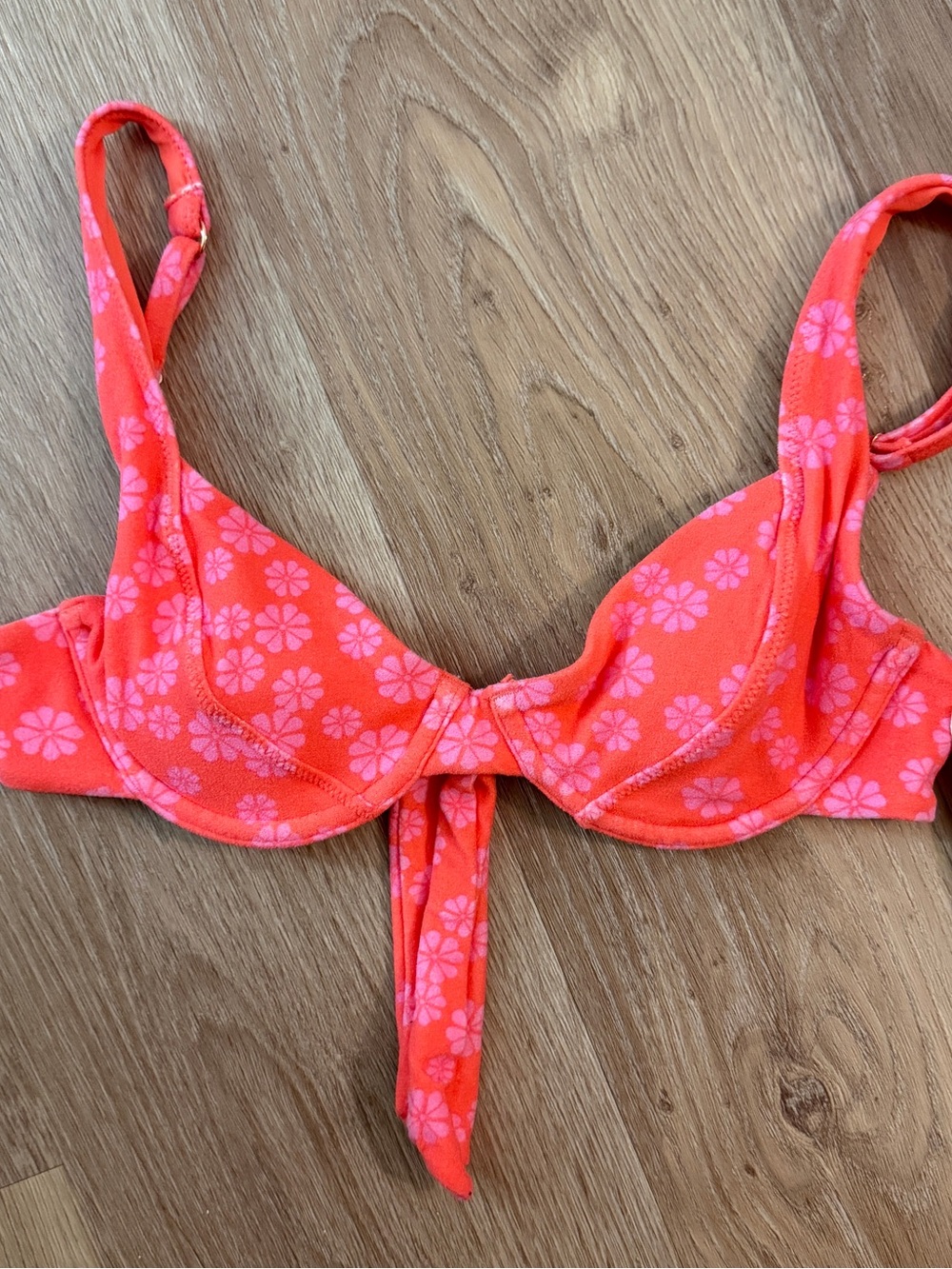 NWT Orange and Pink Floral Bikini Top with Tie Back